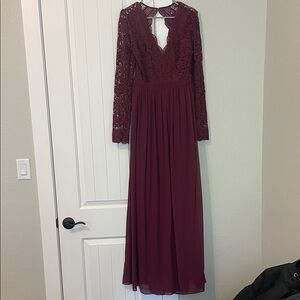 Lulu's Burgundy Lace Long Sleeve Dress